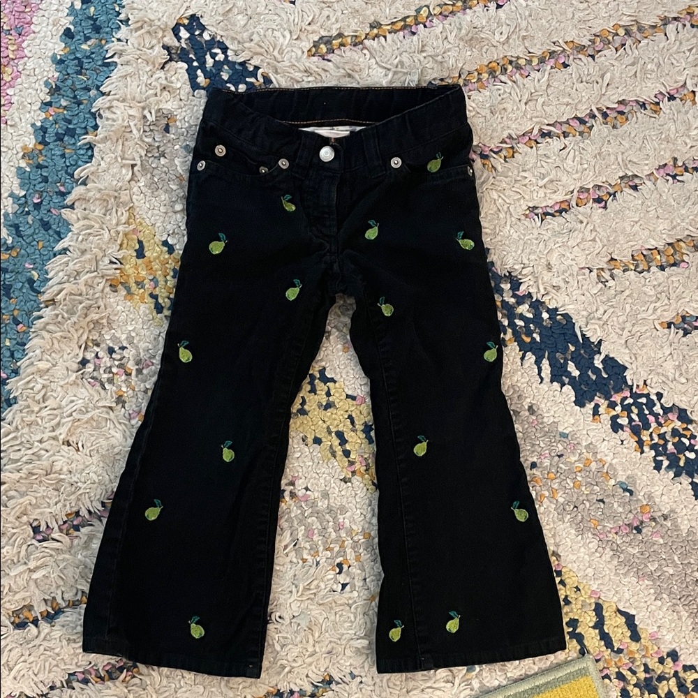 Girls Corduroy Flare Pants with Embroidered Pears